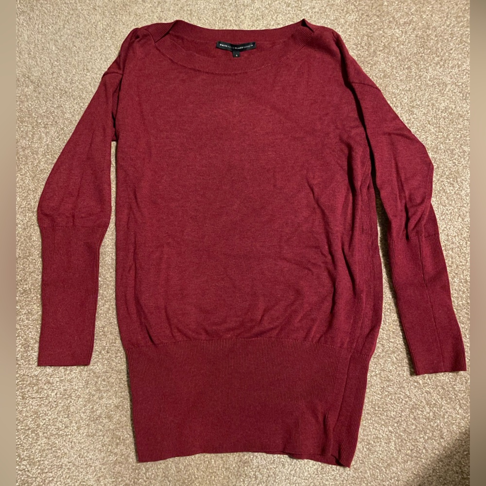 White House Black Market dark red boat neck sweater fitted at hips size S
